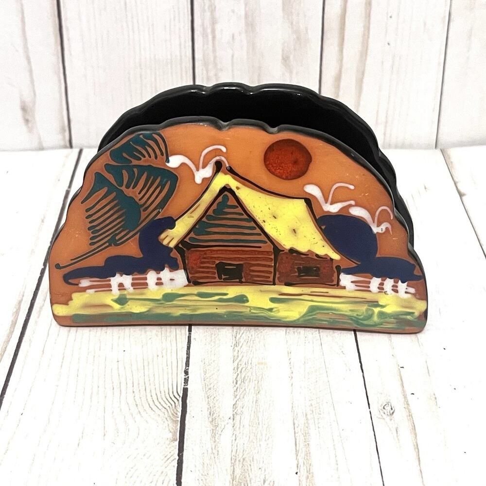 Hand-painted Terra Cotta Napkin Holder Punta Cana R.D Rustic Farmhouse Kitchen